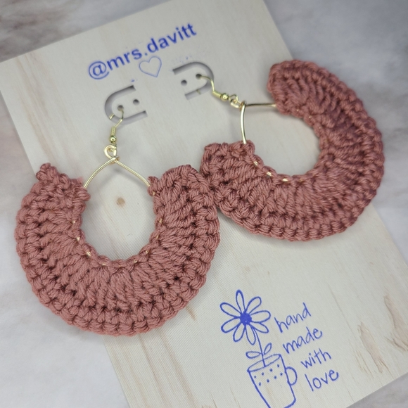 VENICE crochet fan dangle hook earrings boho - Picture 6 of 10